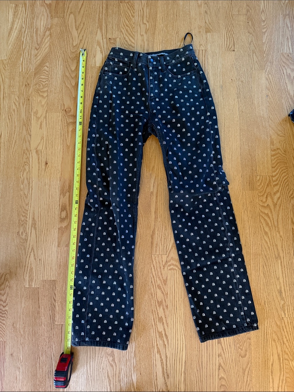 Women's Black Crystal Patterned Straight-Leg Pants